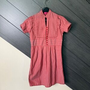 Dear Heart Red Textured Pintuck Button Front Mini Dress Size 6 Cottagecore